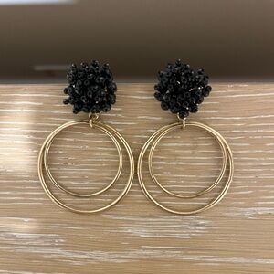 LOFT Gold and Black Beaded Hoop Earrings